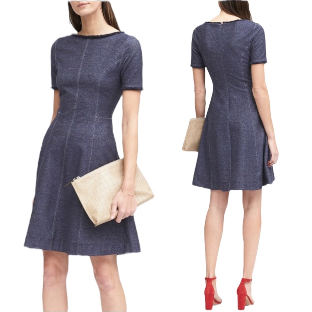 BANANA REPUBLIC Faux Denim Fit and Flare Mini Dress. Size 4